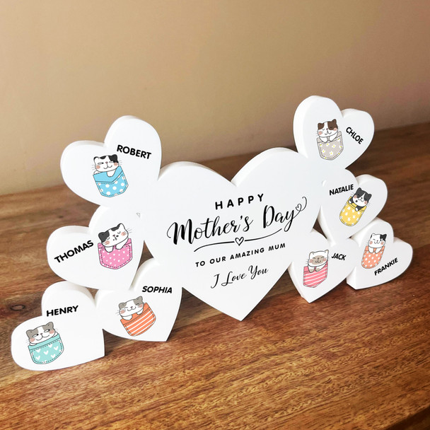 Mother's Day Cat Kitten Family Hearts 8 Small Personalised Gift Acrylic Ornament