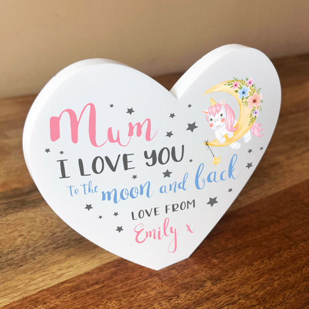 Mum Love You To The Moon Unicorn Heart Shaped Personalised Gift Acrylic Ornament