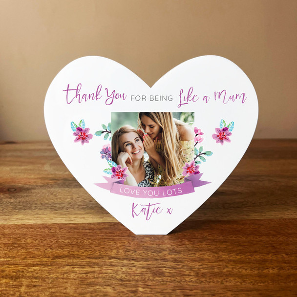 Thank You Like A Mum To Me Stepmum Photo Heart Shaped Personalised Acrylic Gift