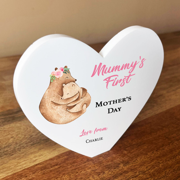 Bear Mum Baby 1st Mother's Day Heart Shaped Personalised Gift Acrylic Ornament