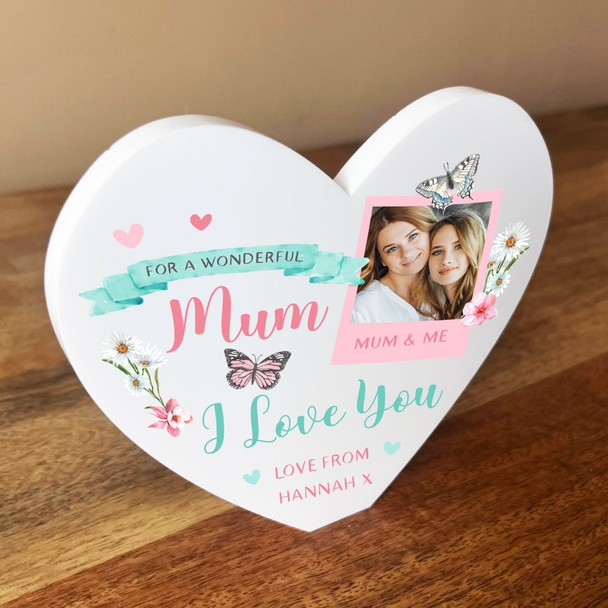 Wonderful Mum I Love You Pretty Photo Heart Shaped Personalised Acrylic Gift