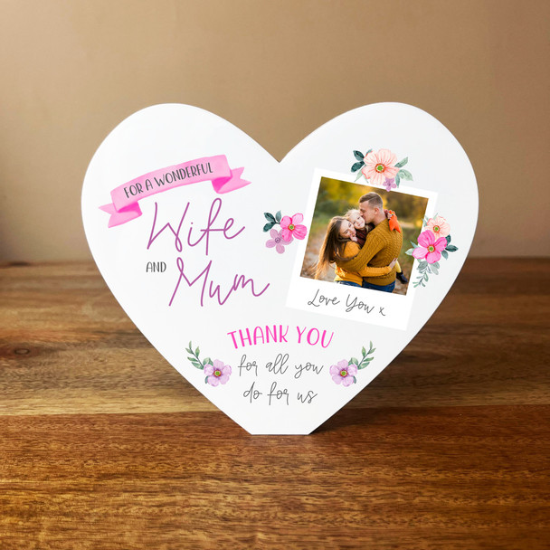 Wonderful Wife Mum Photo Thank You Heart Shaped Personalised Acrylic Gift