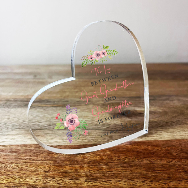 Grandmother Watercolour Floral Clear Tilted Heart Personalised Acrylic Gift