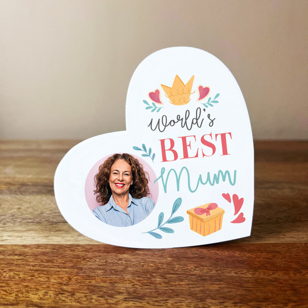 World's Best Mum Photo Tilted Heart Personalised Gift Acrylic Block Ornament