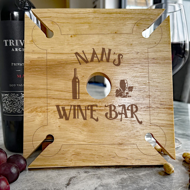 Nan's Wine Bar Personalised Gift Wooden 4 Wine Glass & Bottle Holder