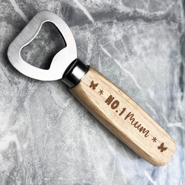 No 1 Mum Butterfly Number 1 Mum Personalised Gift Engraved Wooden Bottle Opener