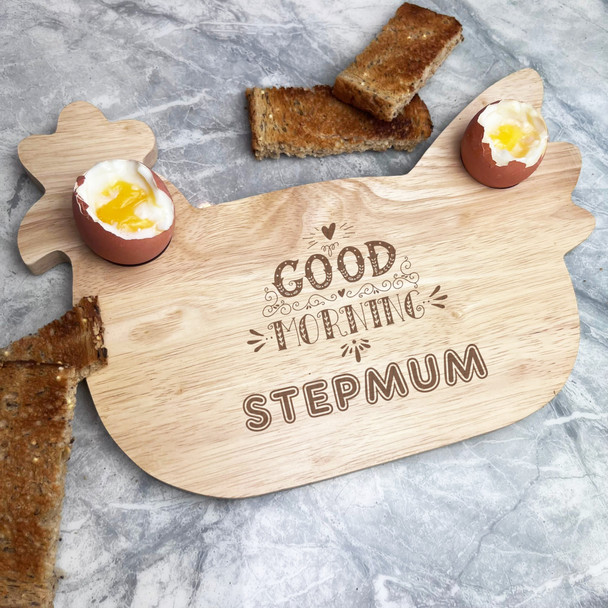 Good Morning Stepmum Personalised Eggs & Toast Soldiers Chicken Breakfast Board