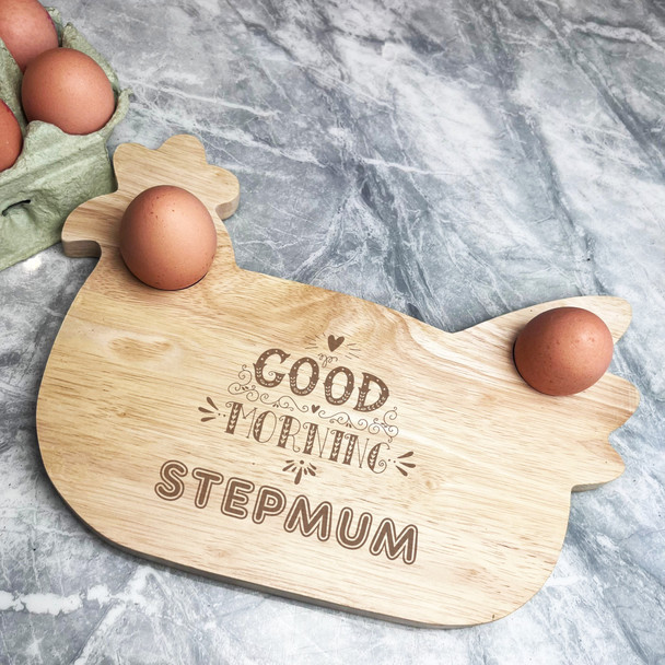 Good Morning Stepmum Personalised Eggs & Toast Soldiers Chicken Breakfast Board