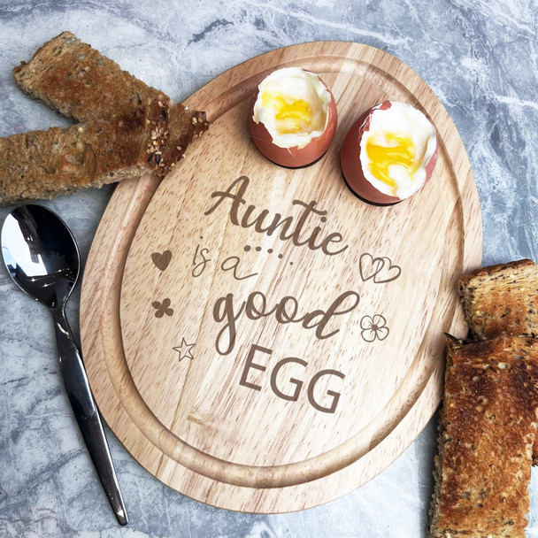 Auntie Is A Good Egg Personalised Gift Toast Soldiers Egg Shaped Breakfast Board