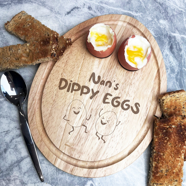 Nan's Funny Dippy Eggs Personalised Toast Soldiers Egg Shaped Breakfast Board