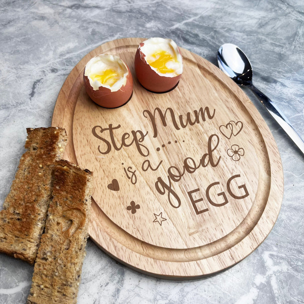 Step Mum Is A Good Egg Personalised Toast Soldiers Egg Shaped Breakfast Board