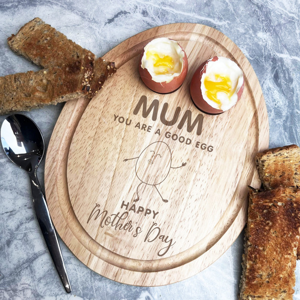 Mum A Good Egg Personalised Gift Toast Soldiers Egg Shaped Breakfast Board