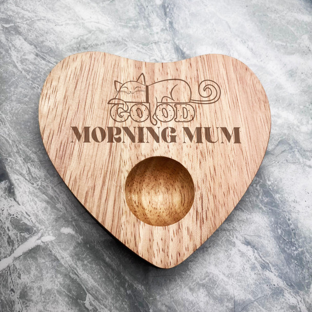 Good Morning Mum Sleeping Cat Personalised Gift Heart Breakfast Egg Holder Board