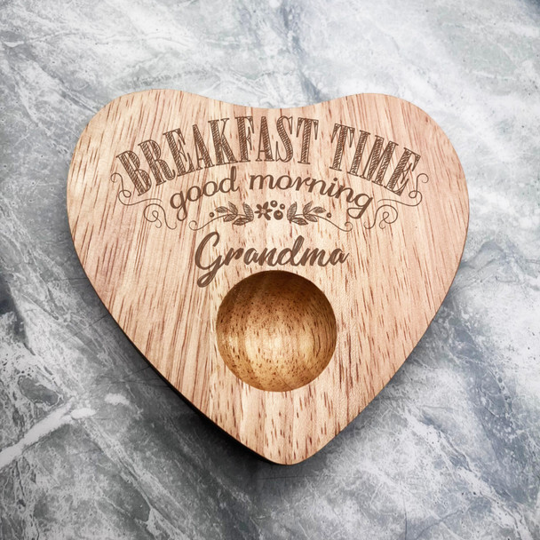 Breakfast Time Grandma Personalised Gift Heart Shaped Breakfast Egg Holder Board