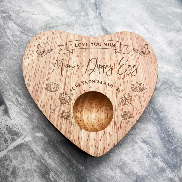 Mum's Dippy Egg I Love You Personalised Heart Shaped Breakfast Egg Holder Board