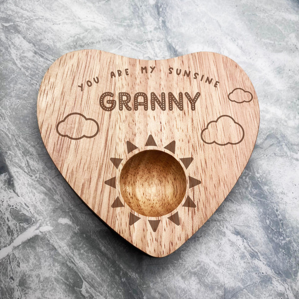 You Are My Sunshine Granny Personalised Heart Shaped Breakfast Egg Holder Board