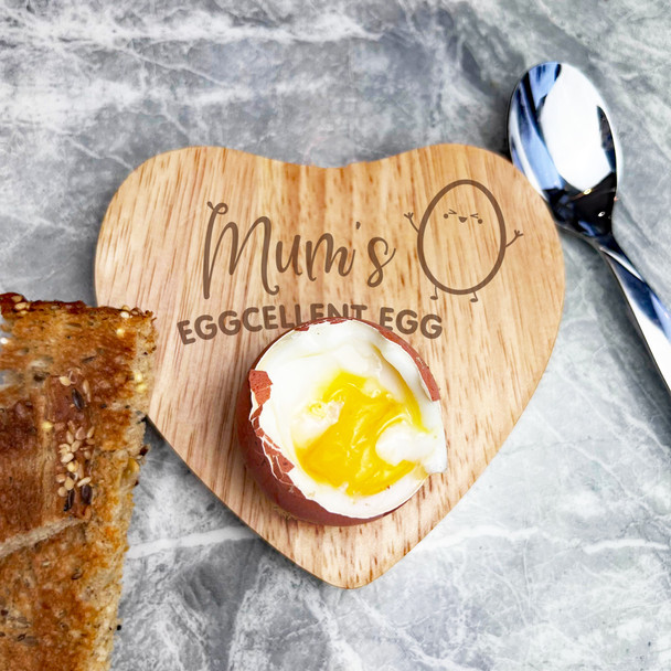 Mum's Eggcellent Egg Personalised Gift Heart Shaped Breakfast Egg Holder Board