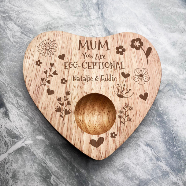 Floral Egg-Ceptional Mum Personalised Heart Shaped Breakfast Egg Holder Board