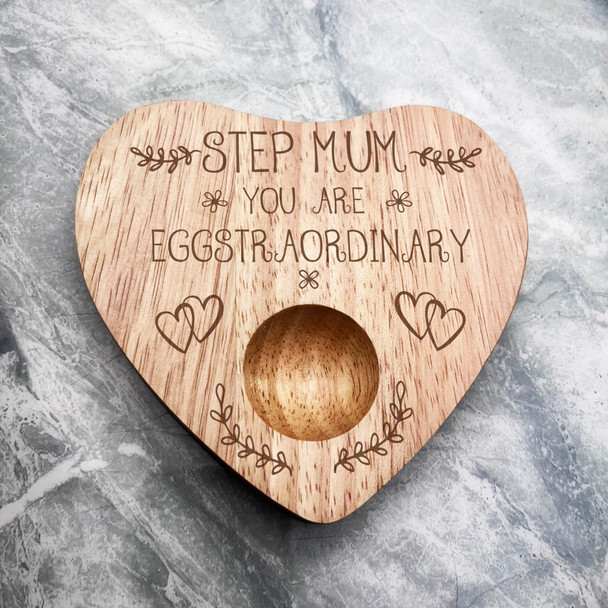 Step Mum Eggstraordinary Personalised Gift Heart Breakfast Egg Holder Board
