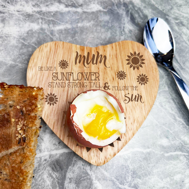 Sunflowers Mum Personalised Gift Heart Shaped Breakfast Egg Holder Board