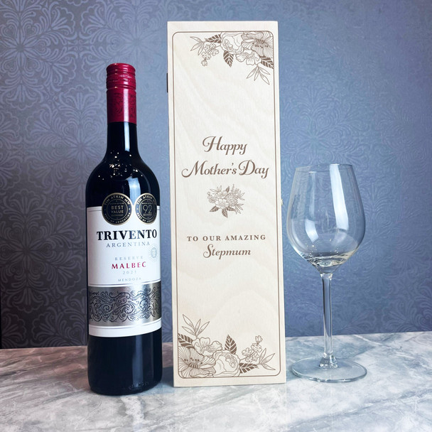 Floral Amazing Stepmum Mother's Day Personalised Hinged Single Wine Bottle Box