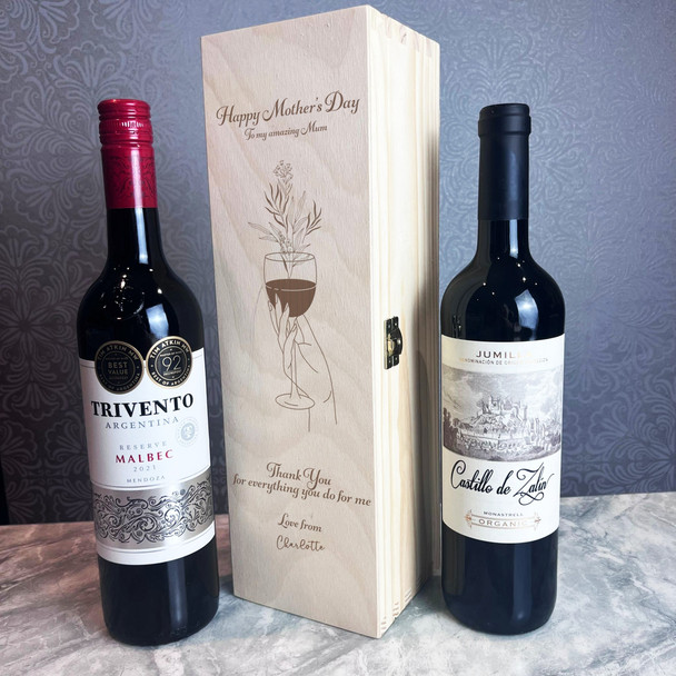 Mum Mother's Day Floral  Personalised Gift Hinged Single Wine Bottle Box