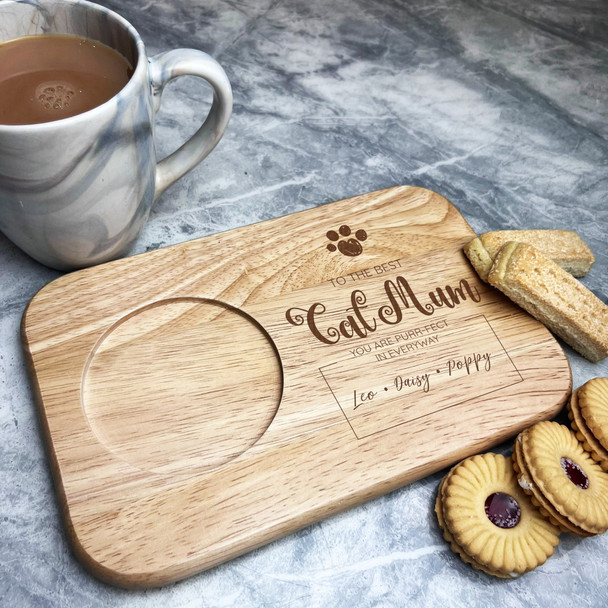 Cat Mum Purr-Fect In Everyway Personalised Gift Tea Tray Biscuit Serving Board