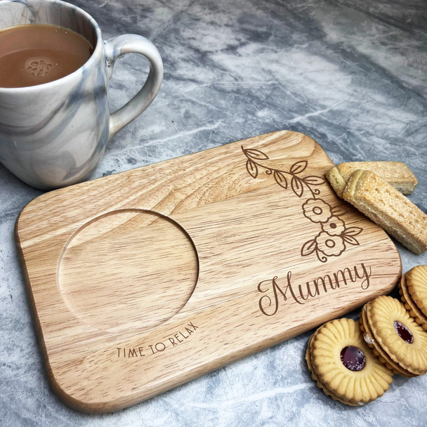 Time To Relax Mummy Personalised Tea Coffee Tray Biscuit Snack Serving Board