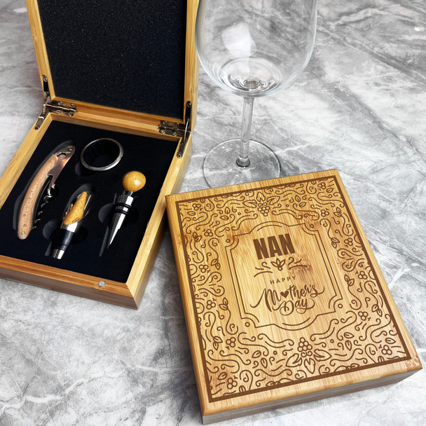 Nan Happy Mother's Day Decorative Pattern Personalised Wine Accessories Box Set