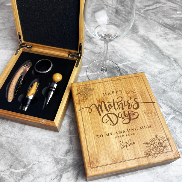 Floral Amazing Mum Mother's Day Personalised Wine Accessories Gift Box Set