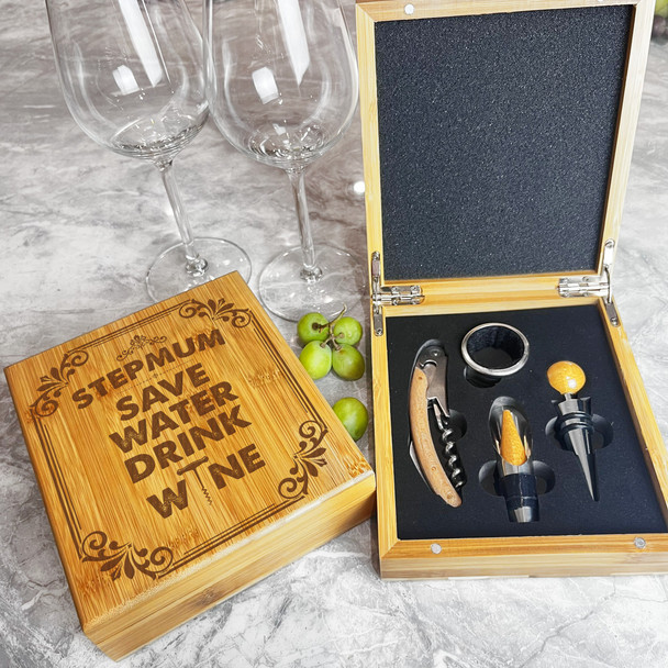 Stepmum Save Water Personalised Wine Accessories Gift Box Set