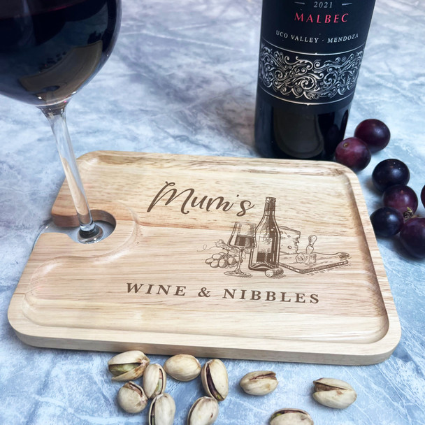Mum's Wine & Nibbles Personalised Gift Wine Holder Nibbles Snack Serving Tray