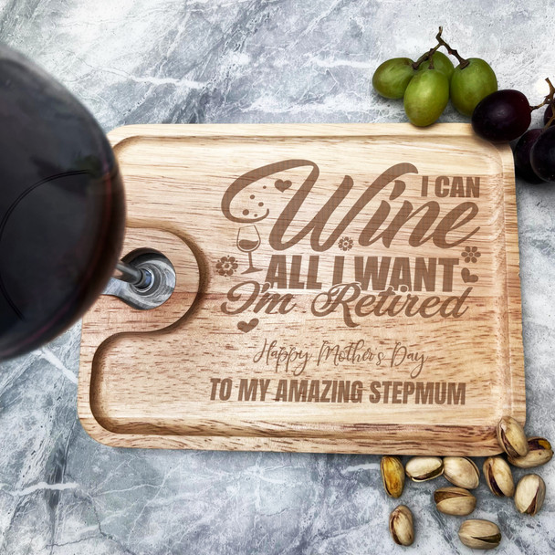 Stepmum all I want Mother's Day Personalised Gift Wine Holder Nibbles Tray