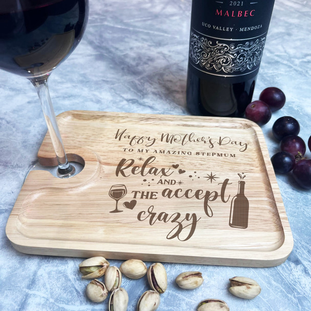 Stepmum Relax Mother's Day Personalised Gift Wine Holder Nibbles Tray