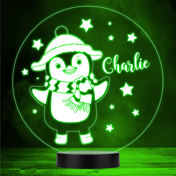 Stars Happy Penguin In A Hat Led Lamp Personalised Gift Night Light