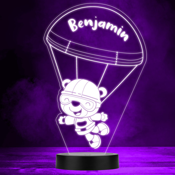 Cute Bear In Glasses Skydiving Led Lamp Personalised Gift Night Light