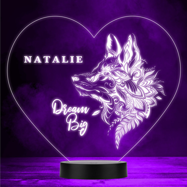 Fox Head Floral & Leaves Dream Big Led Lamp Personalised Gift Night Light