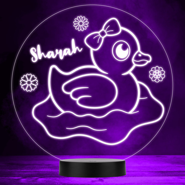 Baby Girl Duck & Bow Flowers Led Lamp Personalised Gift Night Light
