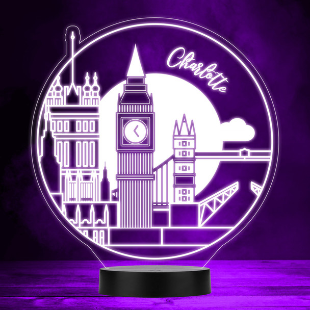 London City Skyline View Round Led Lamp Personalised Gift Night Light