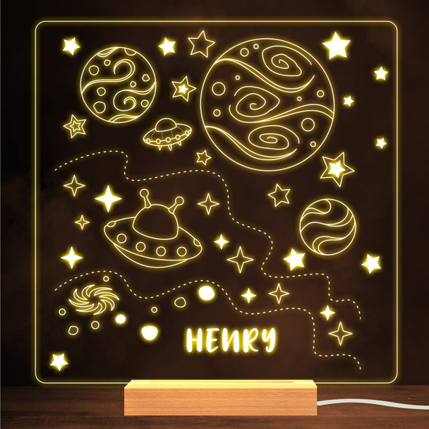 Galaxy Spaceships Stars Universe Warm White Lamp Personalised Gift Night Light