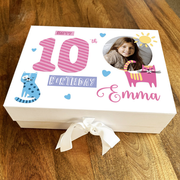 Cat Animal Photo Child Pink Any Age 10th Personalised Keepsake Birthday Gift Box