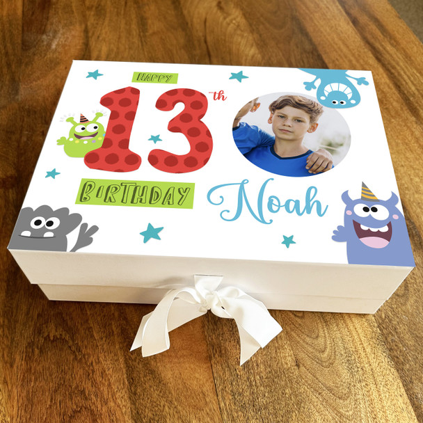 Monster Photo Blue Green Child Any Age Personalised Keepsake Birthday Gift Box