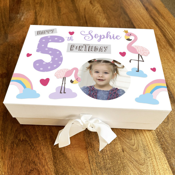 Flamingo Rainbow Photo Child Any Age Personalised Keepsake Birthday Gift Box