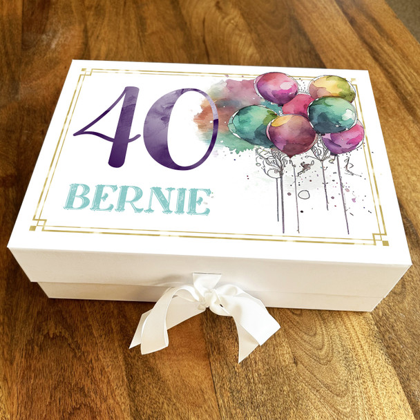 Watercolour Bright Balloons Gold Any Age Personalised Keepsake Birthday Gift Box