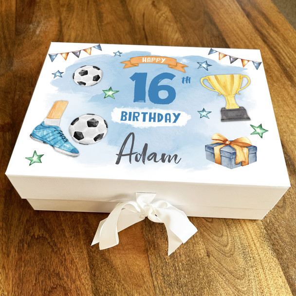Football Trophy Sport Male Boy Any Age Personalised Keepsake Birthday Gift Box