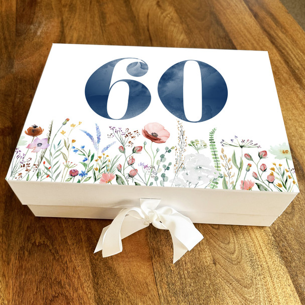 Poppy Fields Floral Navy Any Age 60th Personalised Keepsake Birthday Gift Box