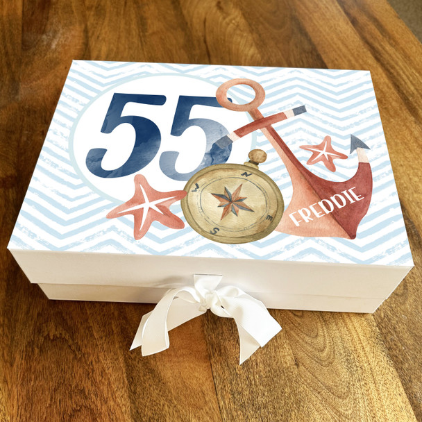Watercolour Anchor Nautical Any Age Personalised Keepsake Birthday Gift Box