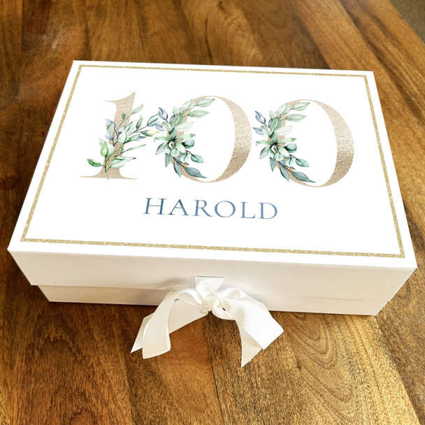 Gold & Green Floral Numbers Any Age Personalised Keepsake Birthday Gift Box
