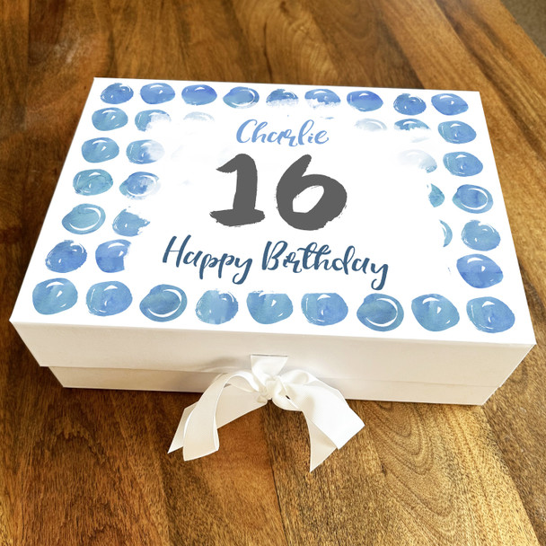 Paint Polka Dot Circle Pattern Blue Any Age Personalised Birthday Gift Box