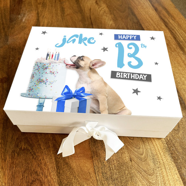 French Bulldog Dog Eating Cake Age Personalised Keepsake Birthday Gift Box